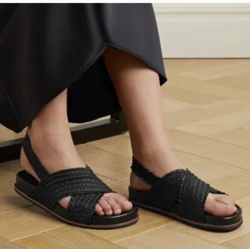 Rag & Bone Bailey Black Rouched Leather Slingback Sandals